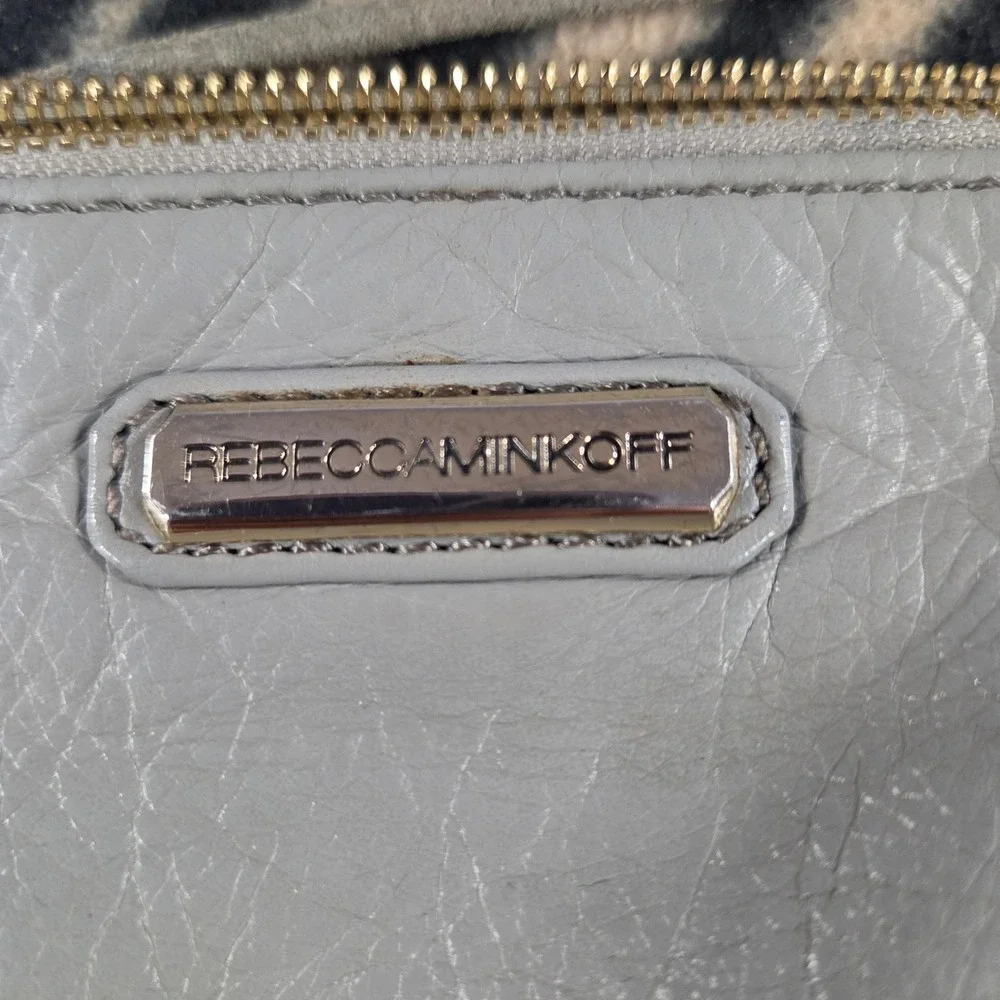 Rebecca Minkoff 5-Zip Crossbody Grey Gen Leather Moto Fringe Bag Gold Hardware